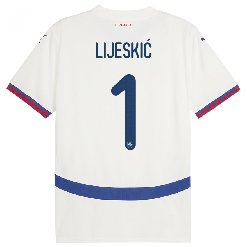 Homme Maillot Serbie Luka Lijeskic #1 Blanc Tenues Extérieur 24-26 T-Shirt Suisse