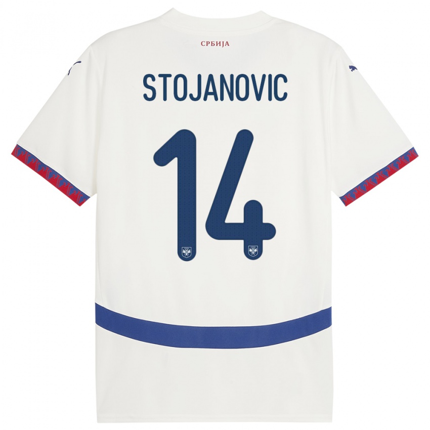Herren Serbien Matija Stojanovic #14 Weiß Auswärtstrikot Trikot 24-26 T-Shirt Schweiz