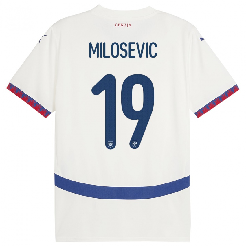 Homme Maillot Serbie Jovan Milosevic #19 Blanc Tenues Extérieur 24-26 T-Shirt Suisse