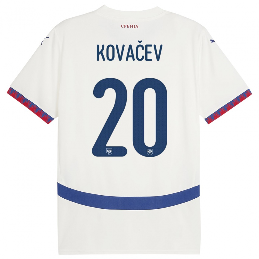 Homme Maillot Serbie Milan Kovacev #20 Blanc Tenues Extérieur 24-26 T-Shirt Suisse