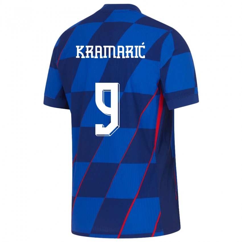 Homme Maillot Croatie Andrej Kramaric #9 Bleu Tenues Extérieur 24-26 T-Shirt Suisse