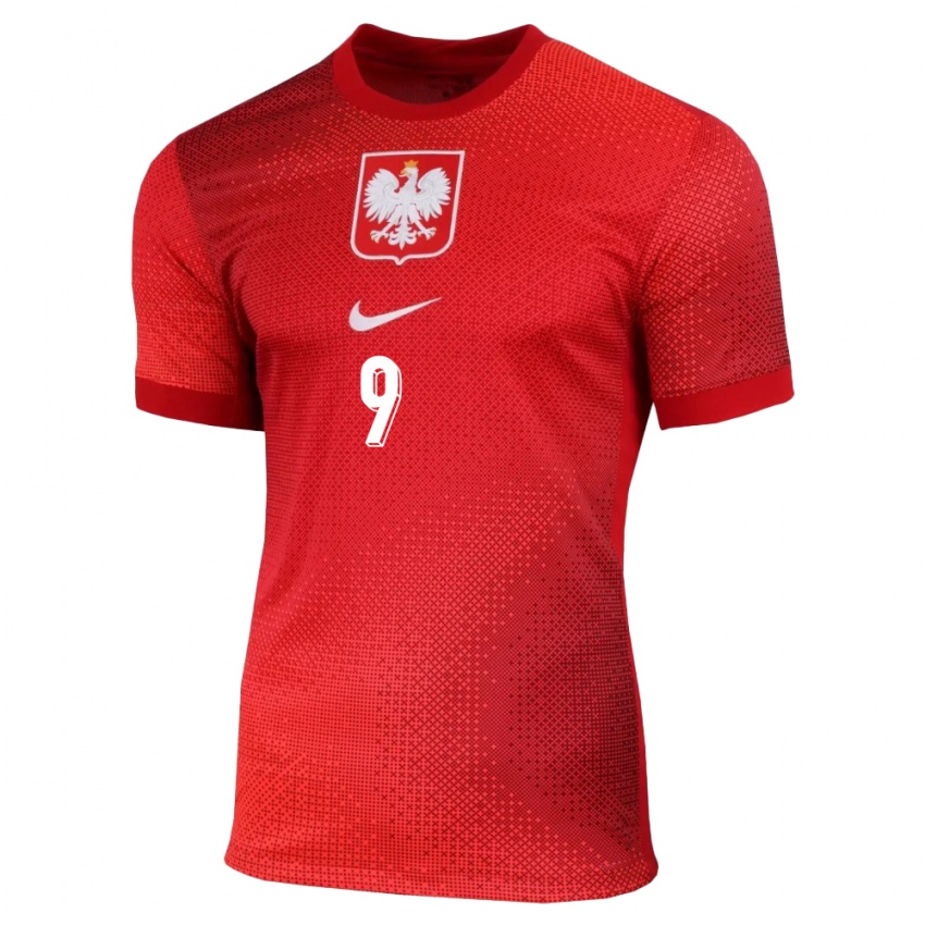 Homme Maillot Pologne Robert Lewandowski #9 Rouge Tenues Extérieur 24-26 T-Shirt Suisse