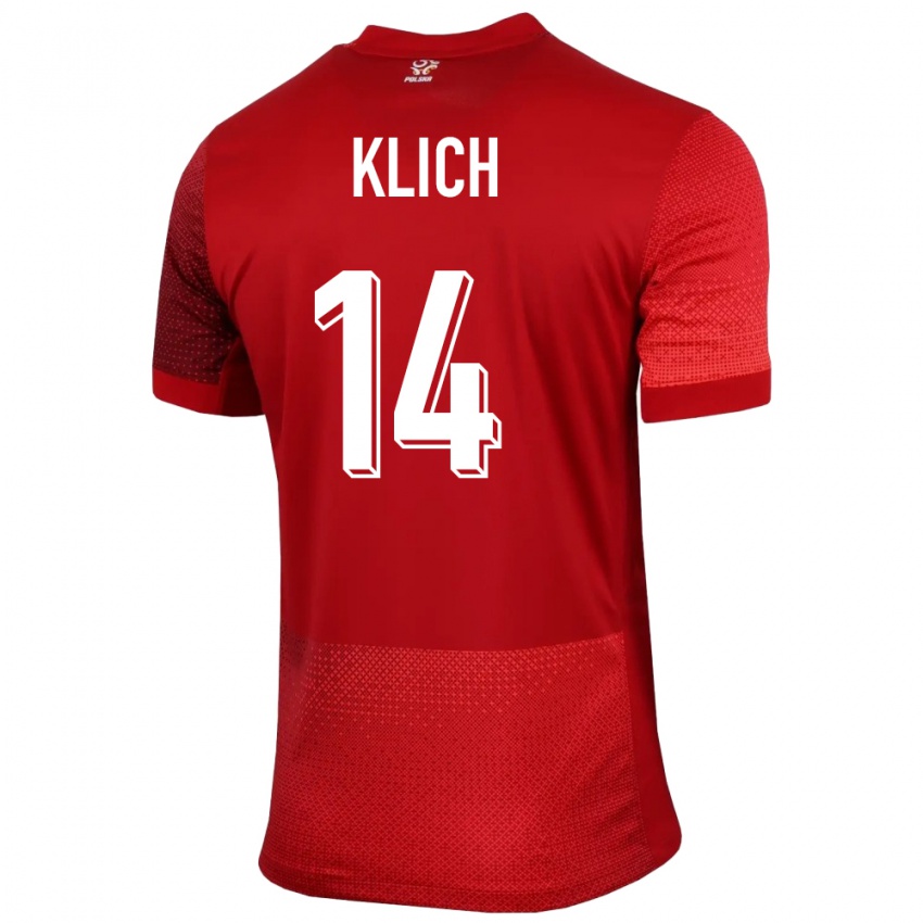Homme Maillot Pologne Mateusz Klich #14 Rouge Tenues Extérieur 24-26 T-Shirt Suisse