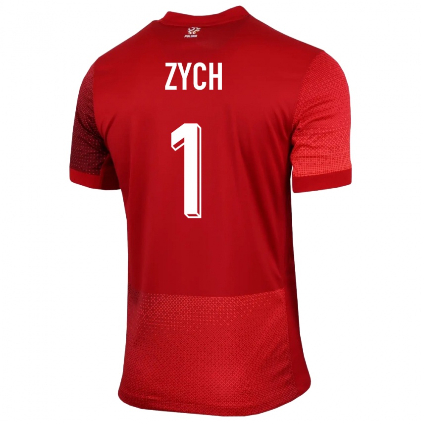Homme Maillot Pologne Oliwier Zych #1 Rouge Tenues Extérieur 24-26 T-Shirt Suisse
