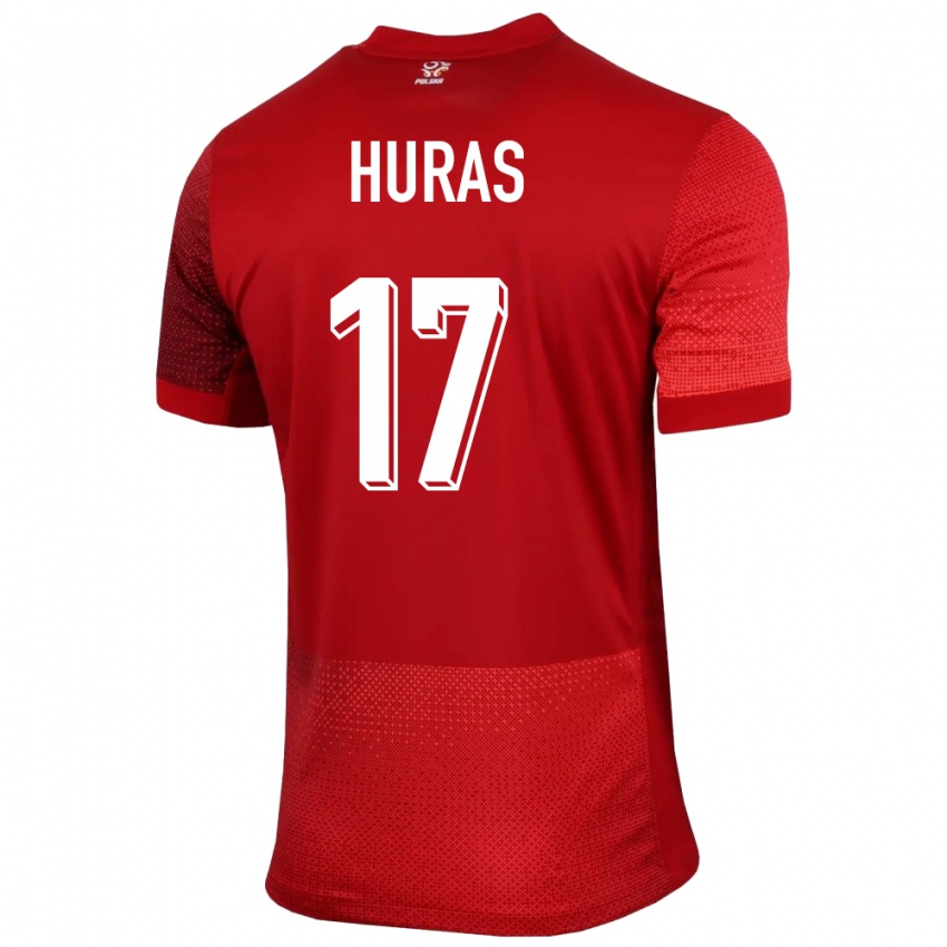 Homme Maillot Pologne Mike Huras #17 Rouge Tenues Extérieur 24-26 T-Shirt Suisse