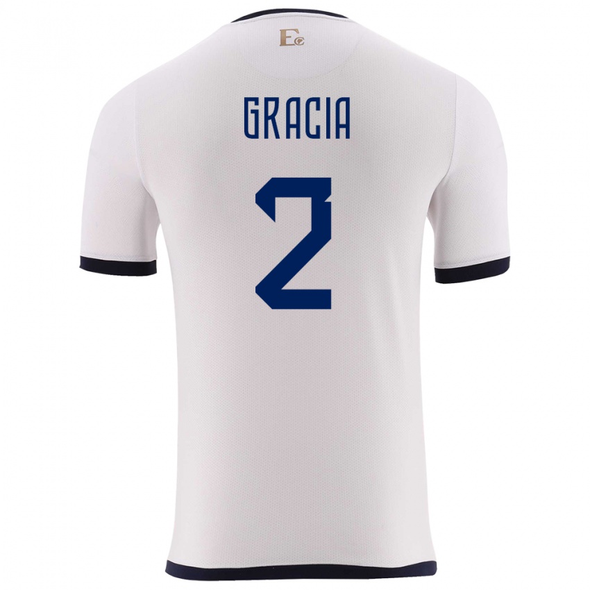 Herren Ecuador Ericka Gracia #2 Weiß Auswärtstrikot Trikot 24-26 T-Shirt Schweiz