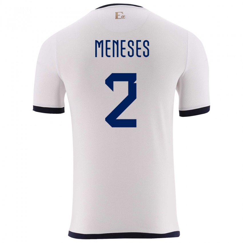 Homme Maillot Équateur Randy Meneses #2 Blanc Tenues Extérieur 24-26 T-Shirt Suisse