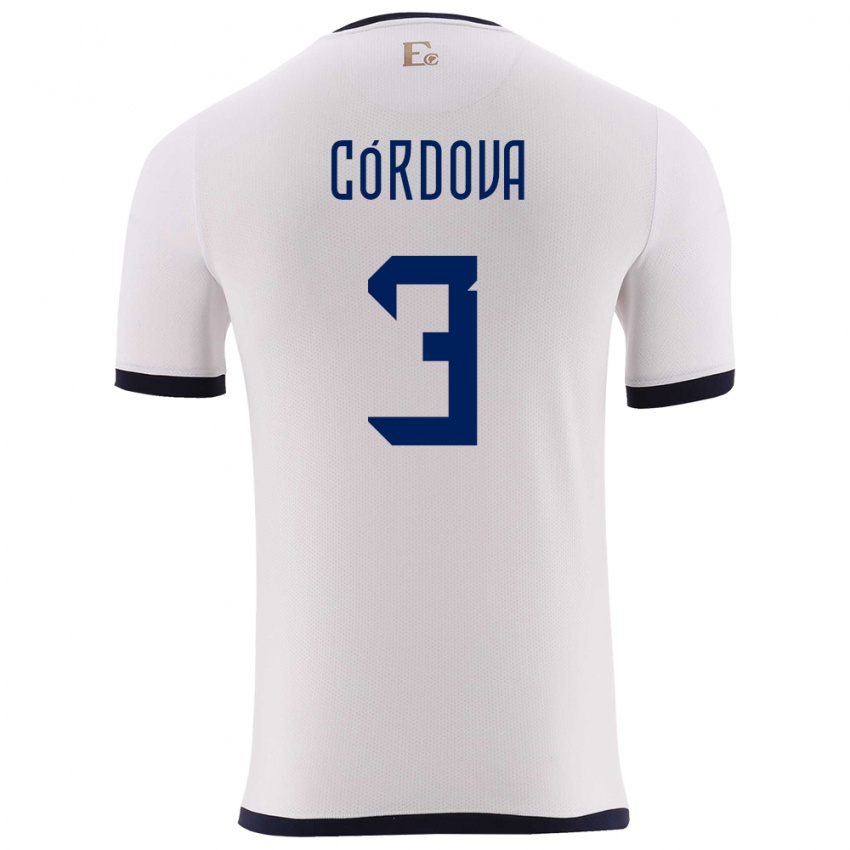 Herren Ecuador Luis Cordova #3 Weiß Auswärtstrikot Trikot 24-26 T-Shirt Schweiz