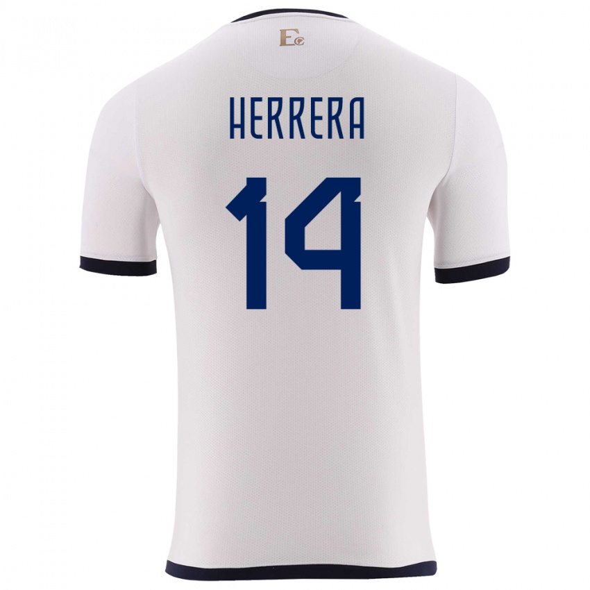 Homme Maillot Équateur Orlando Herrera #14 Blanc Tenues Extérieur 24-26 T-Shirt Suisse