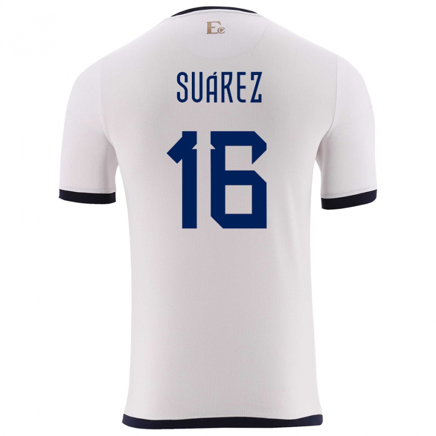Homme Maillot Équateur Ariel Suarez #16 Blanc Tenues Extérieur 24-26 T-Shirt Suisse