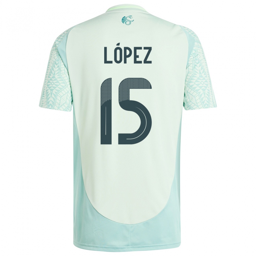 Herren Mexiko Everardo Lopez #15 Leinengrün Auswärtstrikot Trikot 24-26 T-Shirt Schweiz
