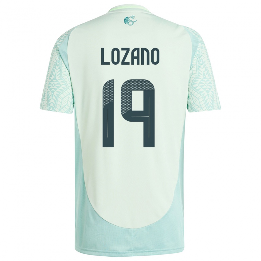 Herren Mexiko Esteban Lozano #19 Leinengrün Auswärtstrikot Trikot 24-26 T-Shirt Schweiz
