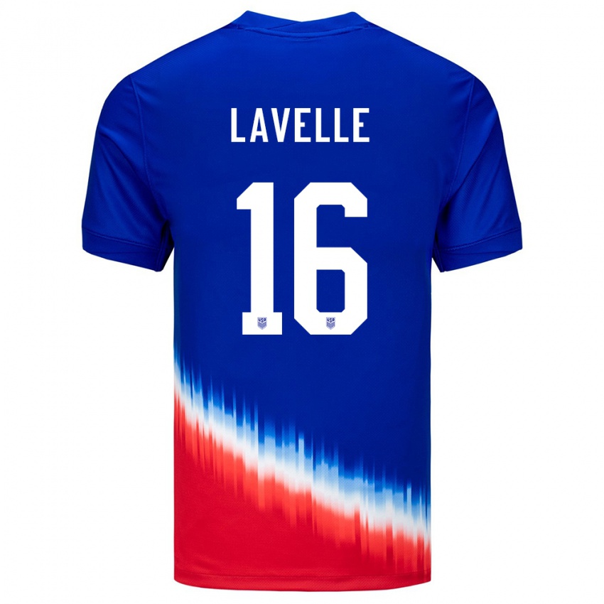 Homme Maillot États-Unis Rose Lavelle #16 Bleu Tenues Extérieur 24-26 T-Shirt Suisse