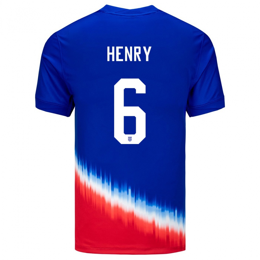 Homme Maillot États-Unis Kobi Henry #6 Bleu Tenues Extérieur 24-26 T-Shirt Suisse