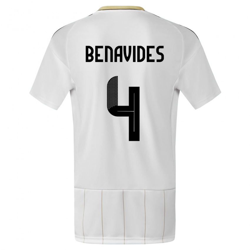 Homme Maillot Costa Rica Mariana Benavides #4 Blanc Tenues Extérieur 24-26 T-Shirt Suisse