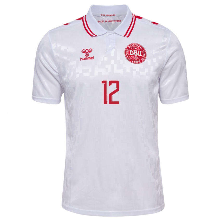 Homme Maillot Danemark Kasper Dolberg #12 Blanc Tenues Extérieur 24-26 T-Shirt Suisse