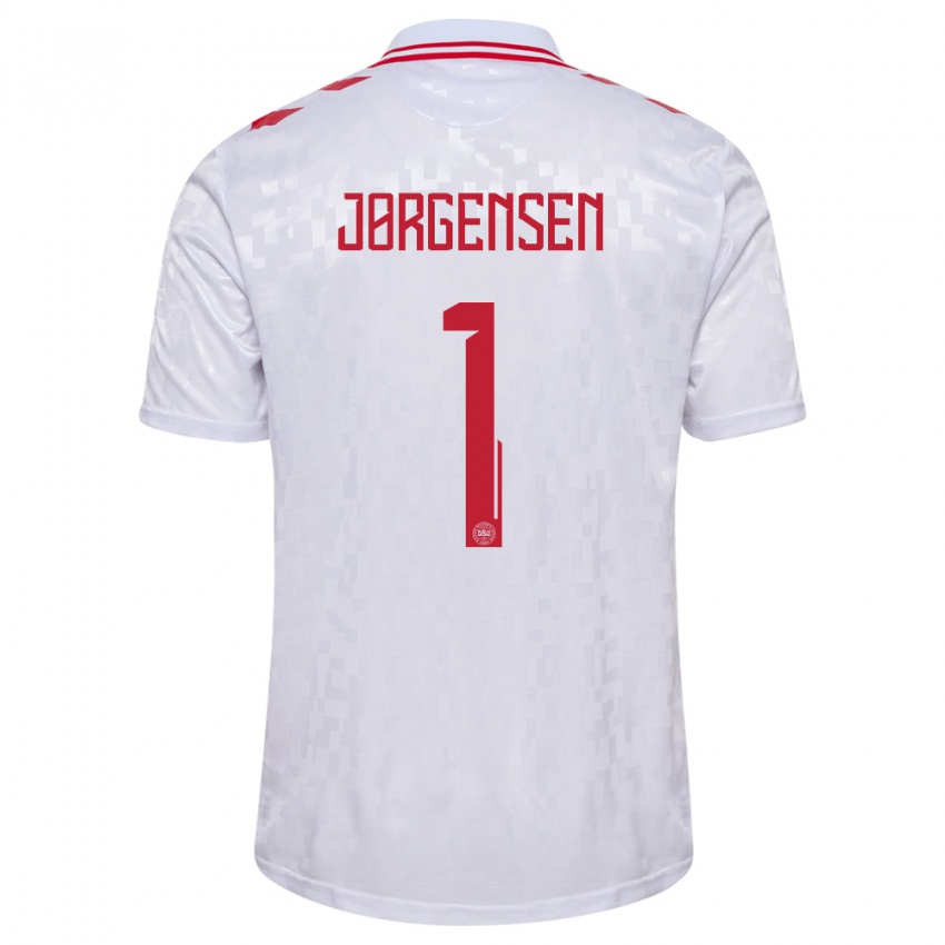 Herren Dänemark Filip Jørgensen #1 Weiß Auswärtstrikot Trikot 24-26 T-Shirt Schweiz