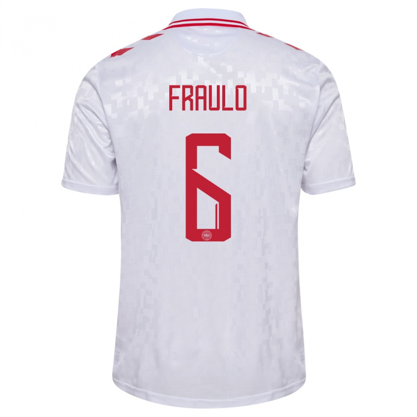 Herren Dänemark Oscar Fraulo #6 Weiß Auswärtstrikot Trikot 24-26 T-Shirt Schweiz