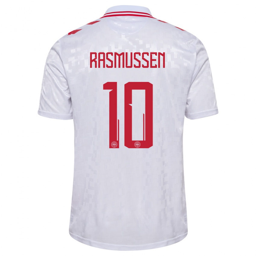 Herren Dänemark Christian Rasmussen #10 Weiß Auswärtstrikot Trikot 24-26 T-Shirt Schweiz