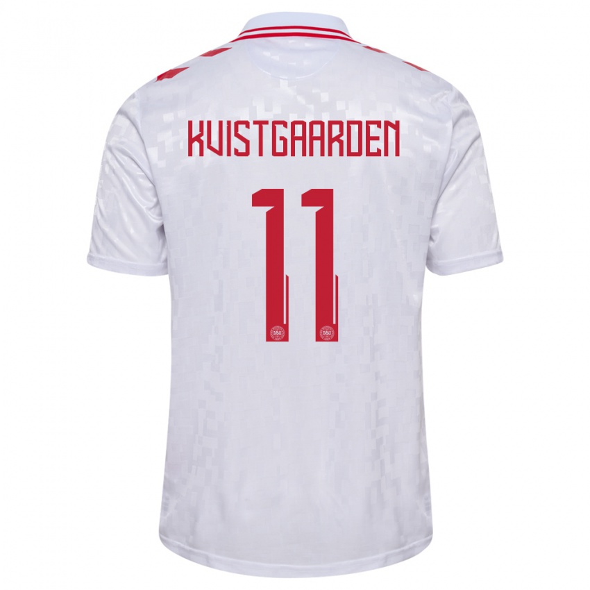 Homme Maillot Danemark Mathias Kvistgaarden #11 Blanc Tenues Extérieur 24-26 T-Shirt Suisse