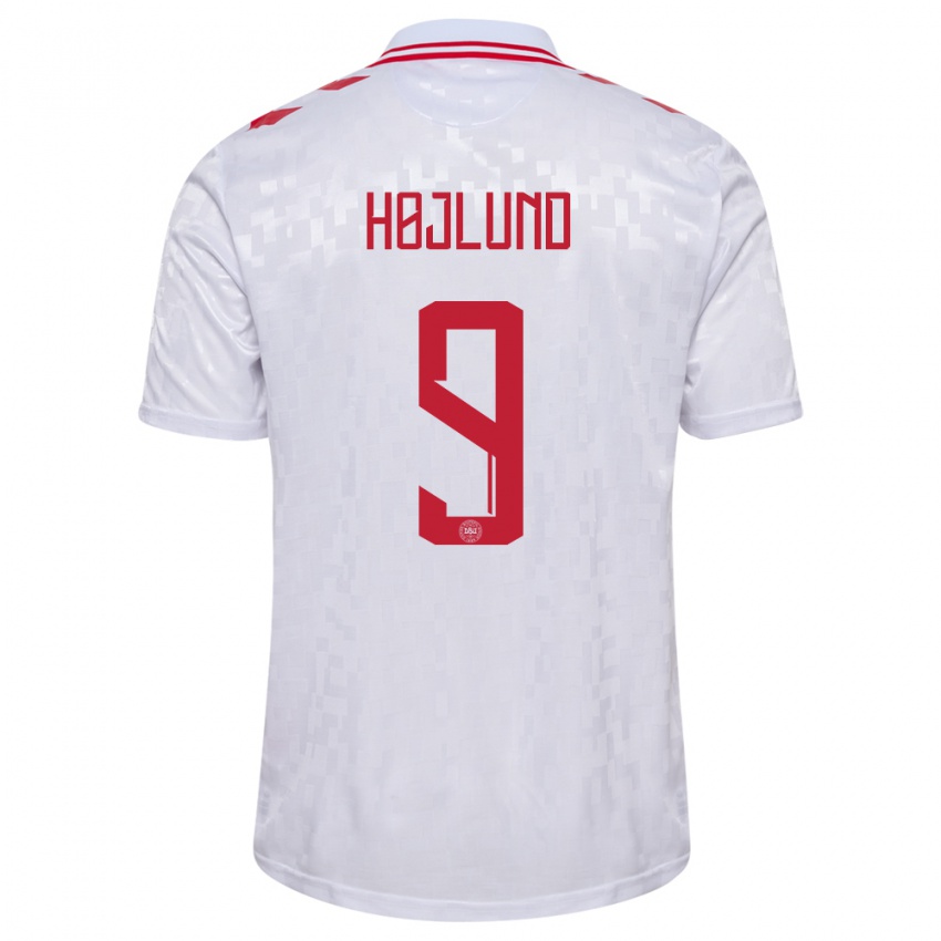 Herren Dänemark Emil Højlund #9 Weiß Auswärtstrikot Trikot 24-26 T-Shirt Schweiz
