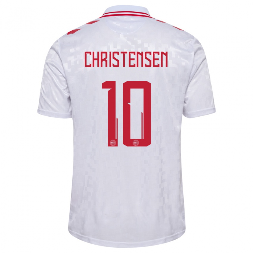 Herren Dänemark Gustav Christensen #10 Weiß Auswärtstrikot Trikot 24-26 T-Shirt Schweiz
