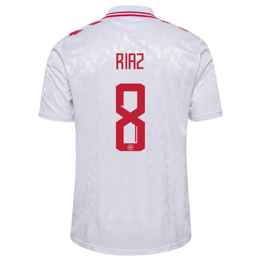 Herren Dänemark Danial Riaz #8 Weiß Auswärtstrikot Trikot 24-26 T-Shirt Schweiz