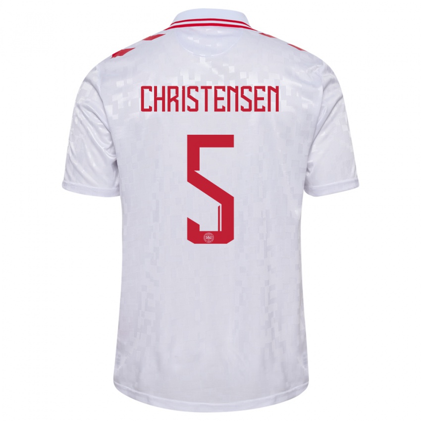 Herren Dänemark Aske Christensen #5 Weiß Auswärtstrikot Trikot 24-26 T-Shirt Schweiz