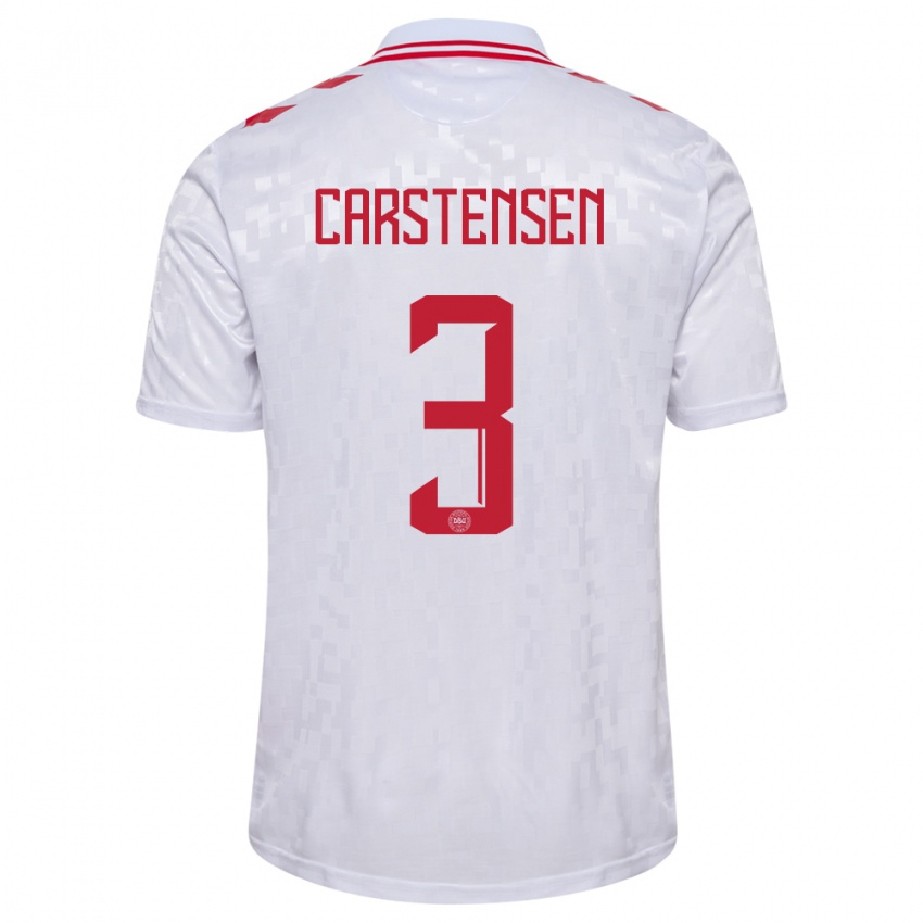 Homme Maillot Danemark Rasmus Carstensen #3 Blanc Tenues Extérieur 24-26 T-Shirt Suisse