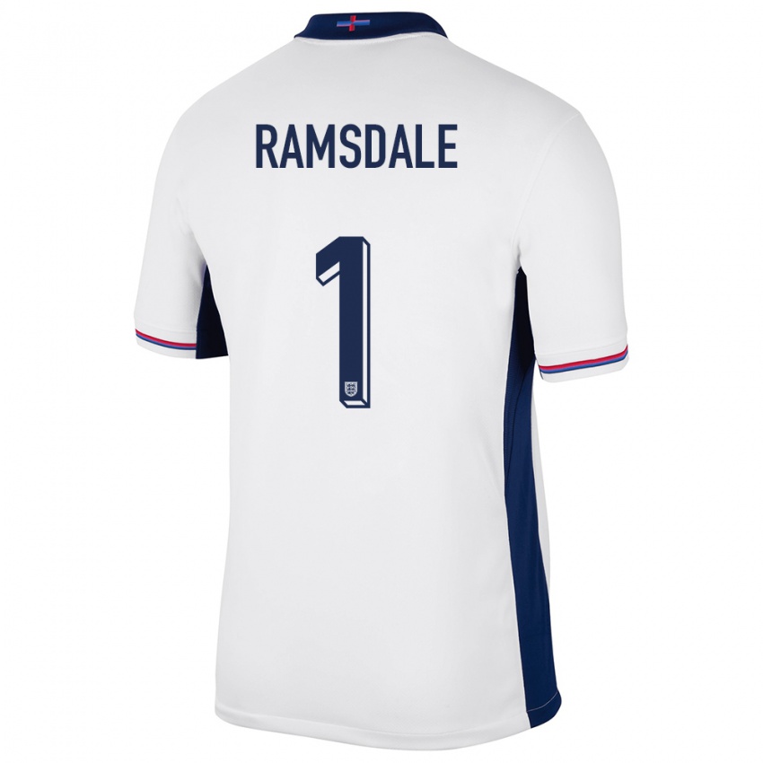 Femme Maillot Angleterre Aaron Ramsdale #1 Blanc Tenues Domicile 24-26 T-Shirt Suisse