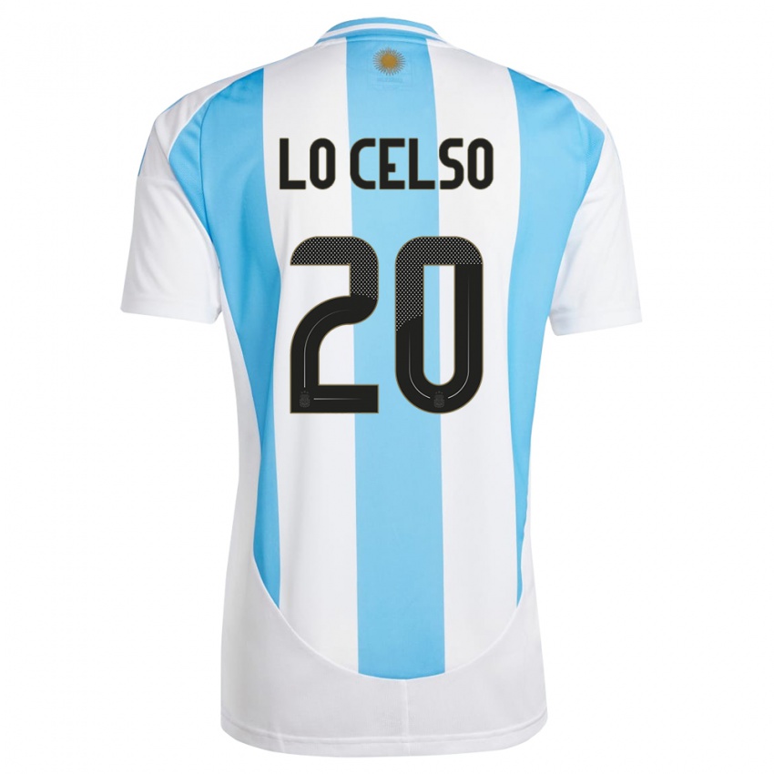 Damen Argentinien Giovani Lo Celso #20 Weiß Blau Heimtrikot Trikot 24-26 T-Shirt Schweiz