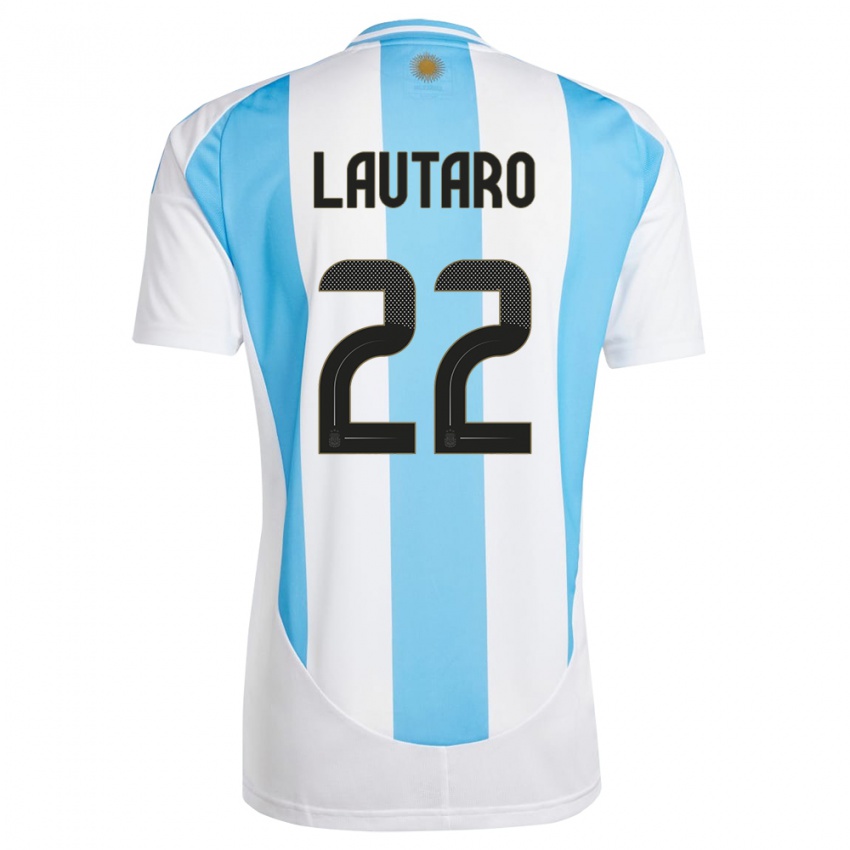 Femme Maillot Argentine Lautaro Martinez #22 Blanc Bleu Tenues Domicile 24-26 T-Shirt Suisse