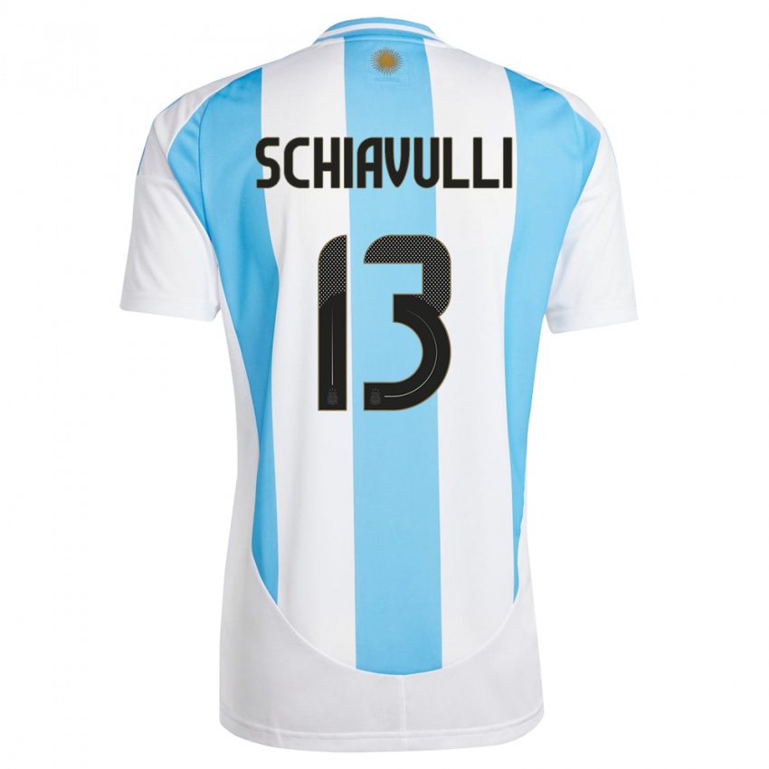 Femme Maillot Argentine Thiago Schiavulli #13 Blanc Bleu Tenues Domicile 24-26 T-Shirt Suisse