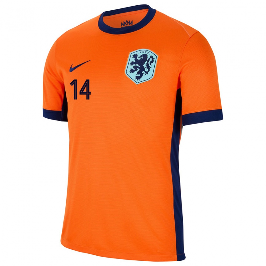 Femme Maillot Pays-Bas Jackie Groenen #14 Orange Tenues Domicile 24-26 T-Shirt Suisse