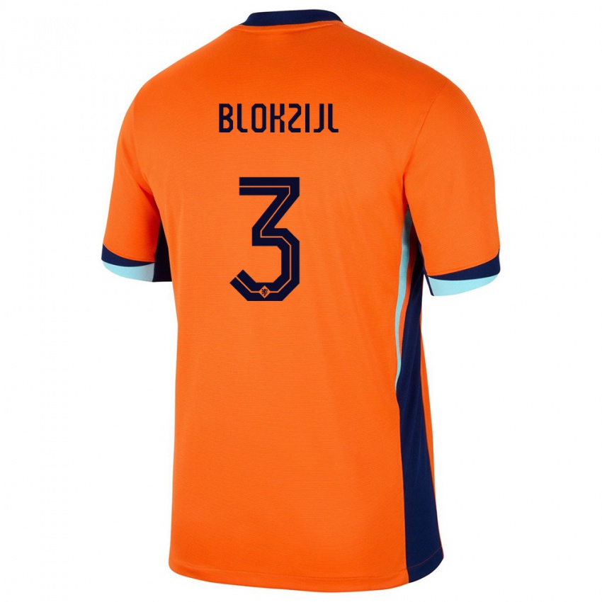 Damen Niederlande Thijmen Blokzijl #3 Orange Heimtrikot Trikot 24-26 T-Shirt Schweiz
