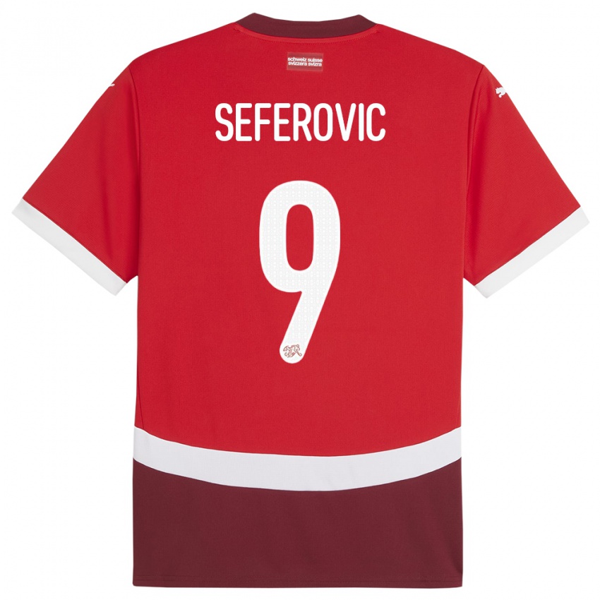 Femme Maillot Suisse Haris Seferovic #9 Rouge Tenues Domicile 24-26 T-Shirt Suisse
