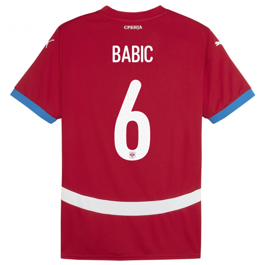 Femme Maillot Serbie Srdjan Babic #6 Rouge Tenues Domicile 24-26 T-Shirt Suisse