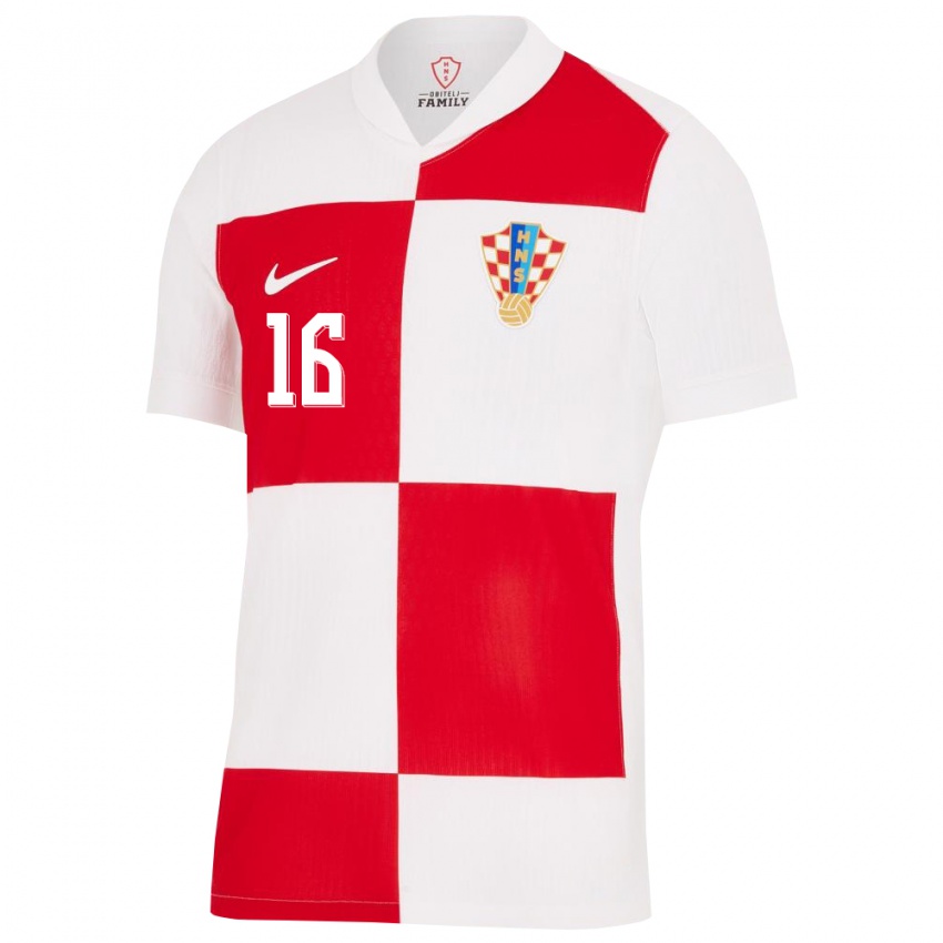 Damen Kroatien Martin Baturina #16 Weiß Rot Heimtrikot Trikot 24-26 T-Shirt Schweiz