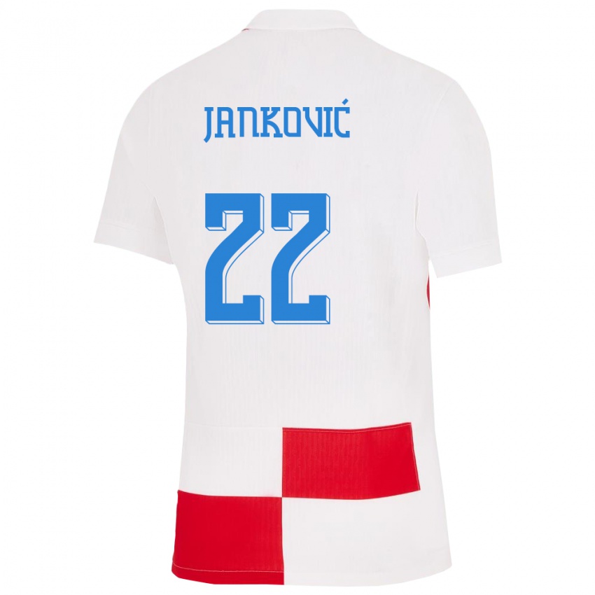Femme Maillot Croatie Niko Jankovic #22 Blanc Rouge Tenues Domicile 24-26 T-Shirt Suisse