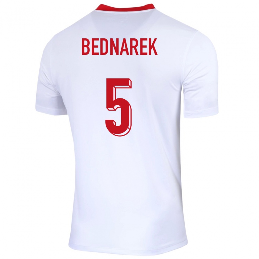 Femme Maillot Pologne Jan Bednarek #5 Blanc Tenues Domicile 24-26 T-Shirt Suisse