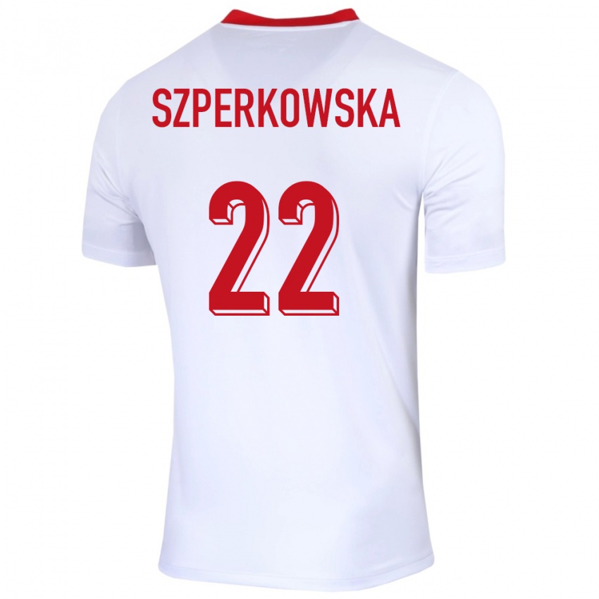 Femme Maillot Pologne Oliwia Szperkowska #22 Blanc Tenues Domicile 24-26 T-Shirt Suisse