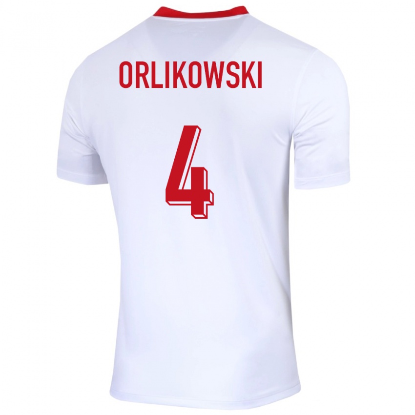 Femme Maillot Pologne Igor Orlikowski #4 Blanc Tenues Domicile 24-26 T-Shirt Suisse