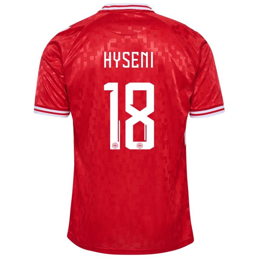 Damen Dänemark Olti Hyseni #18 Rot Heimtrikot Trikot 24-26 T-Shirt Schweiz