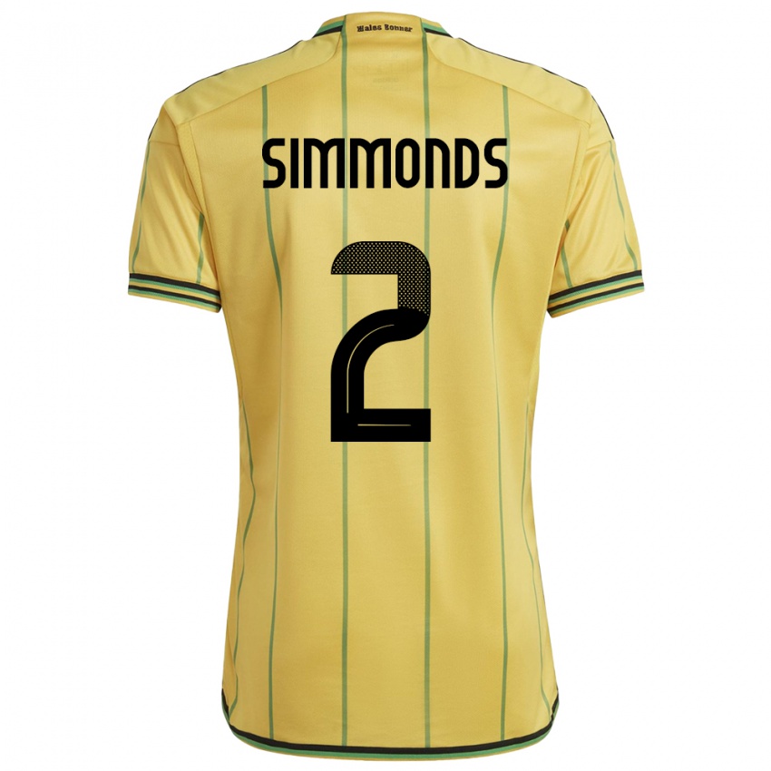 Femme Maillot Jamaïque Nicholas Simmonds #2 Jaune Tenues Domicile 24-26 T-Shirt Suisse