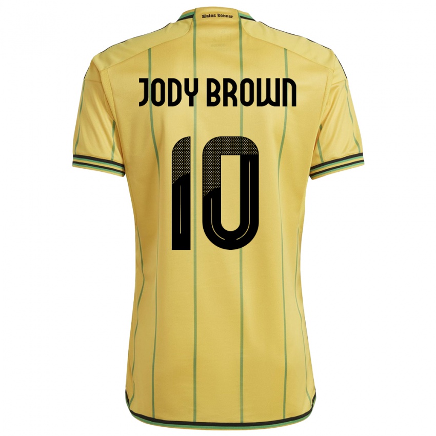 Femme Maillot Jamaïque Jody Brown #10 Jaune Tenues Domicile 24-26 T-Shirt Suisse