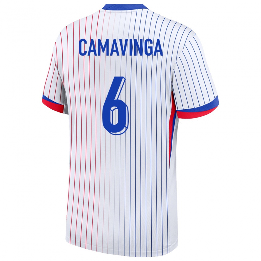 Damen Frankreich Eduardo Camavinga #6 Weiß Auswärtstrikot Trikot 24-26 T-Shirt Schweiz