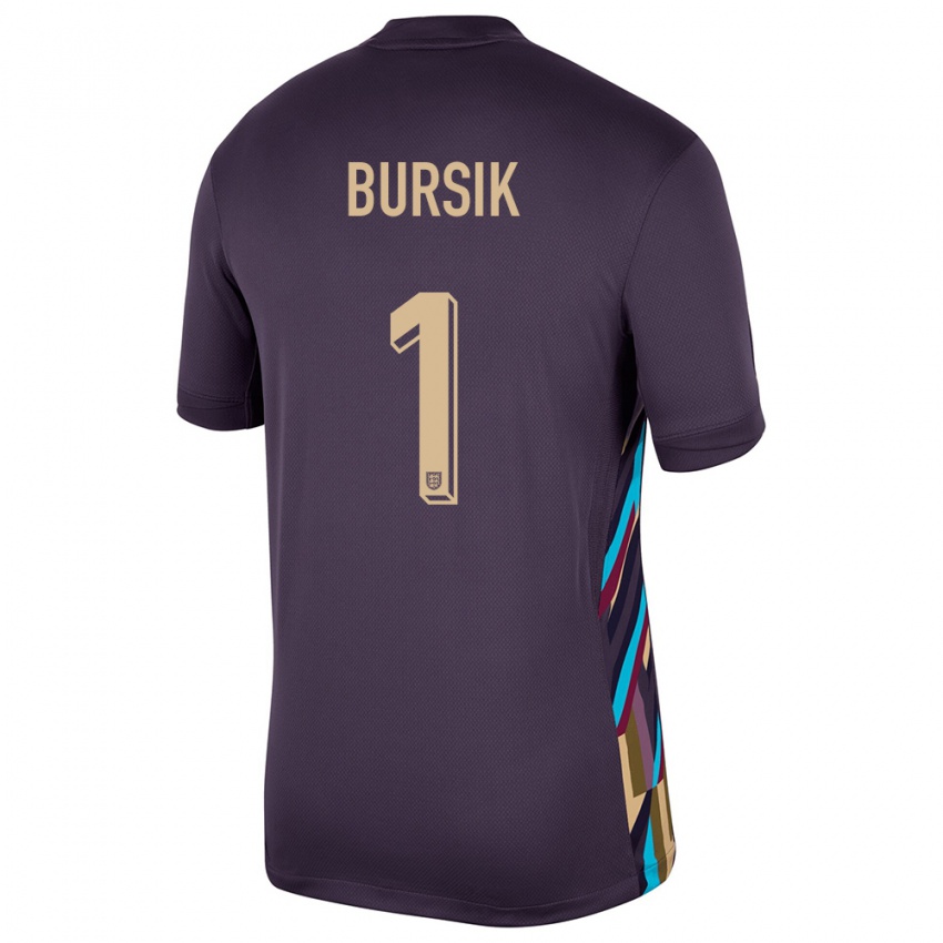 Damen England Josef Bursik #1 Dunkle Rosine Auswärtstrikot Trikot 24-26 T-Shirt Schweiz