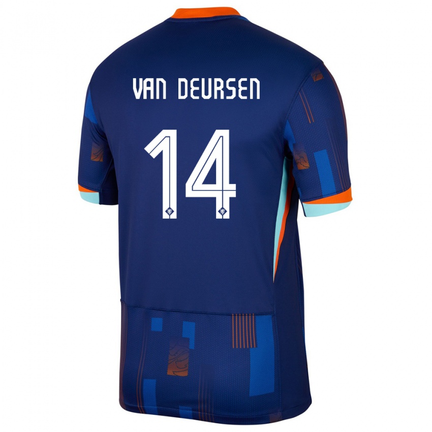 Damen Niederlande Eva Van Deursen #14 Blau Auswärtstrikot Trikot 24-26 T-Shirt Schweiz