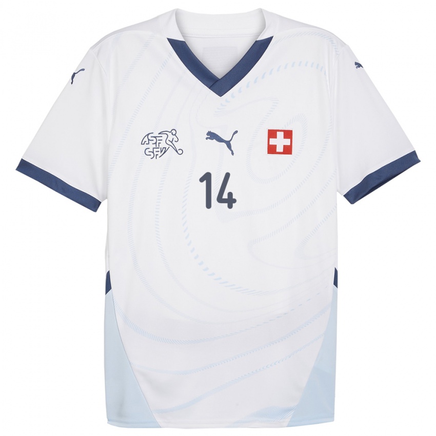 Femme Maillot Suisse Federico Crescenti #14 Blanc Tenues Extérieur 24-26 T-Shirt Suisse
