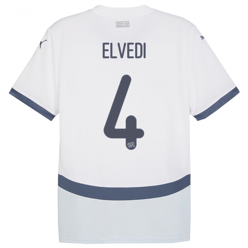 Femme Maillot Suisse Nico Elvedi #4 Blanc Tenues Extérieur 24-26 T-Shirt Suisse